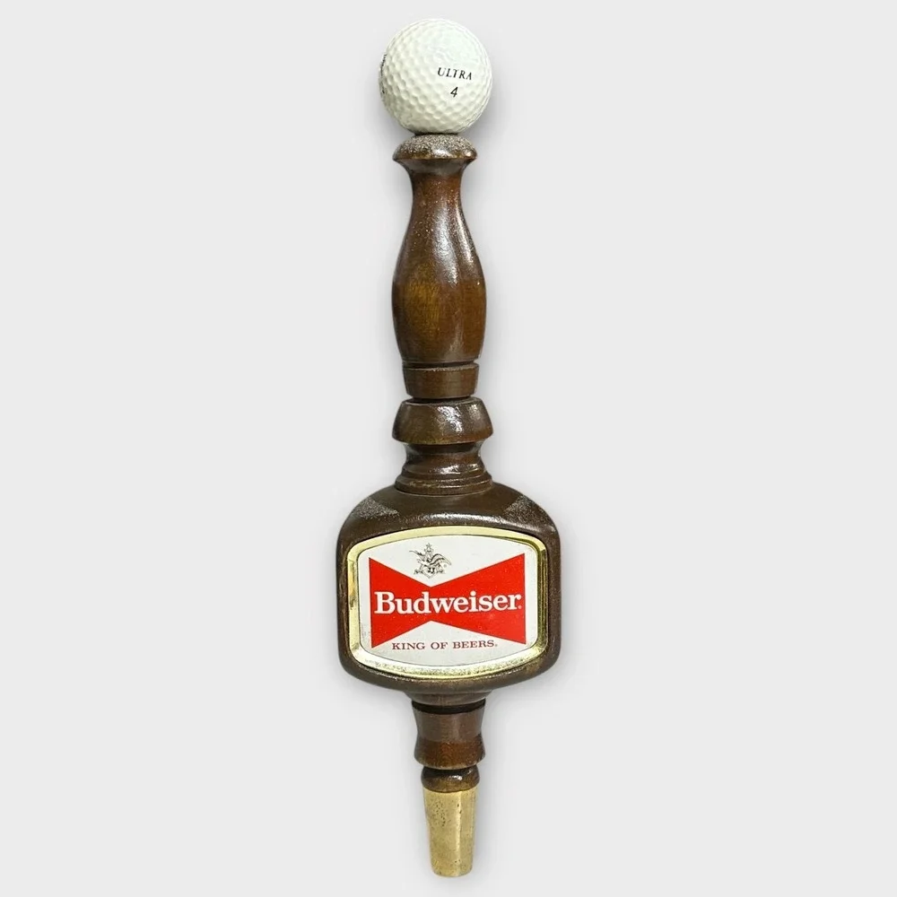 Vintage Budweiser Beer Tap Handle Golf Ball Top Wood Brass Bar Pub 13